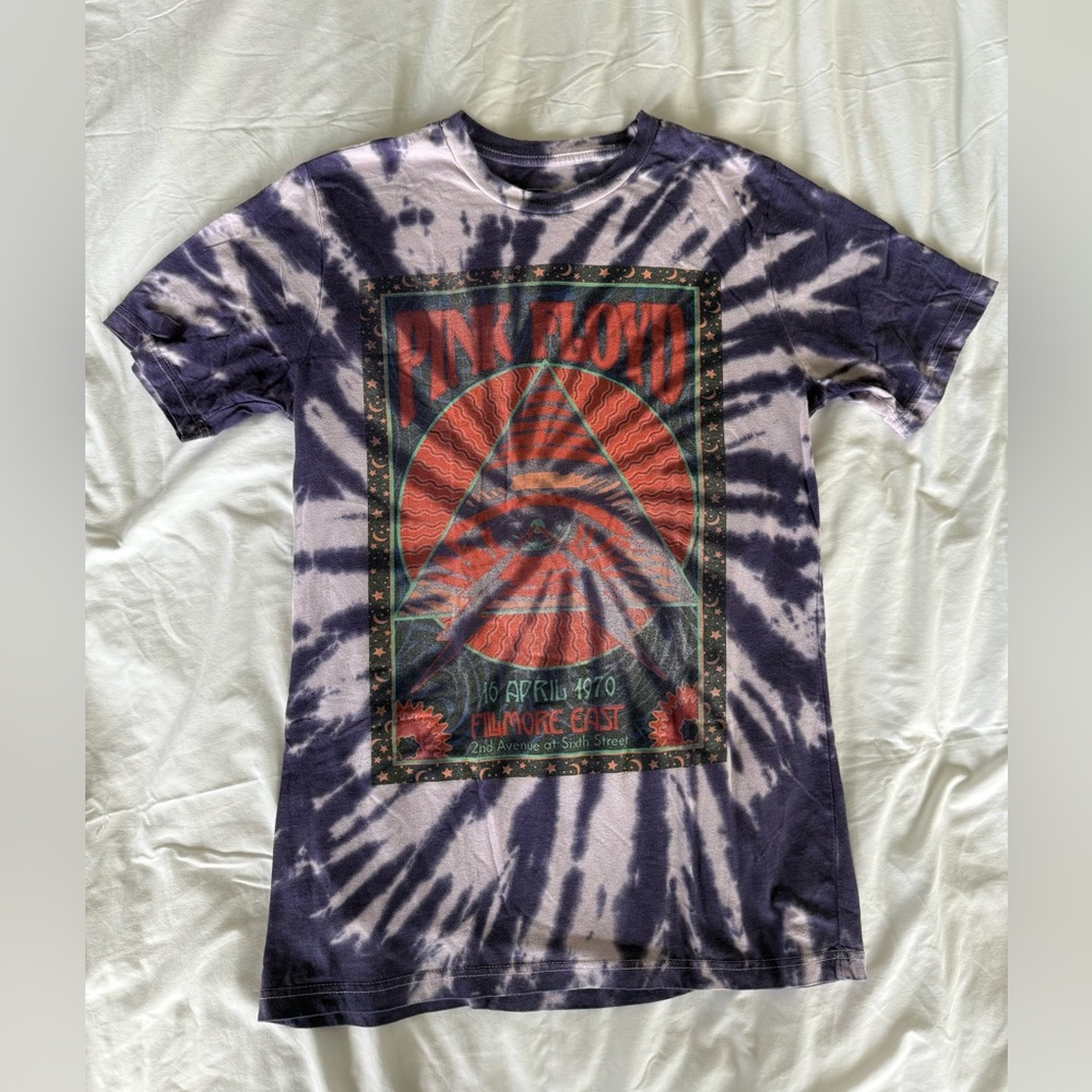 Pink Floyd Tie-Dye Short Sleeve Tee in Purple and Black with Red Graphic